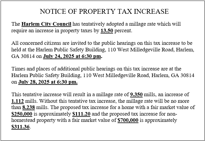 2025 Harlem Notice of Tax Increase 2